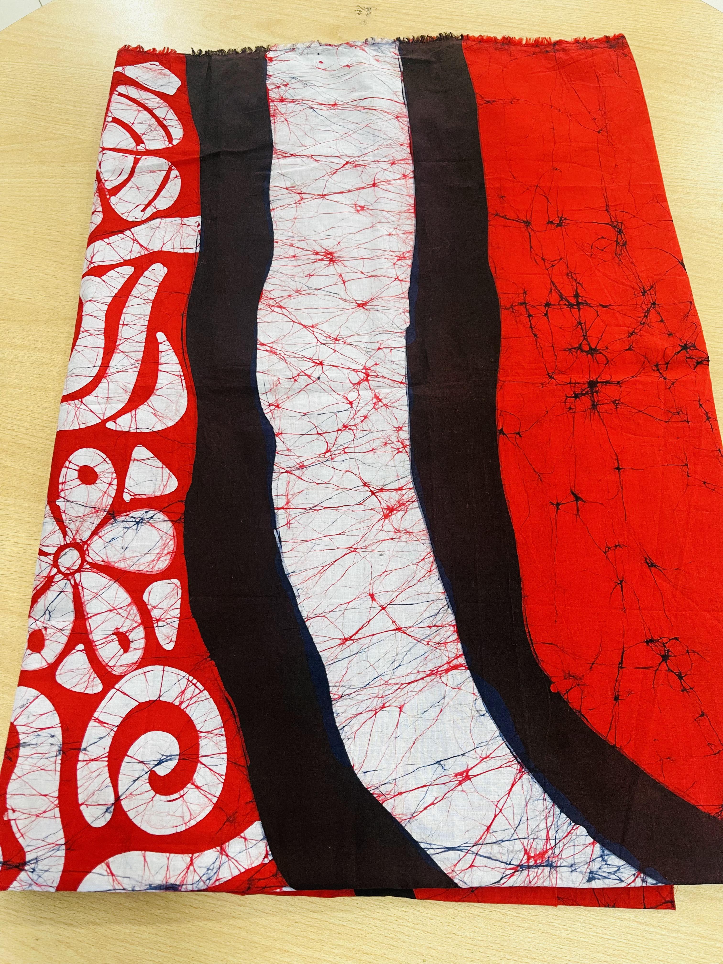 Batik Fabrics 2 Meters Length Red, White & Black Color Design
