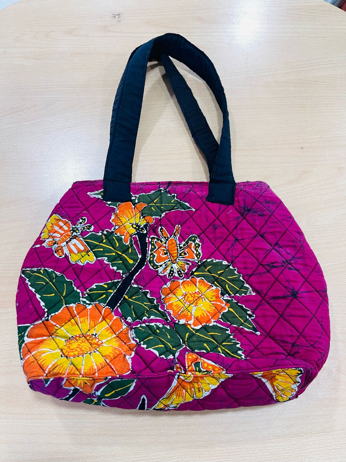 Hand Bag with Flower Artwork