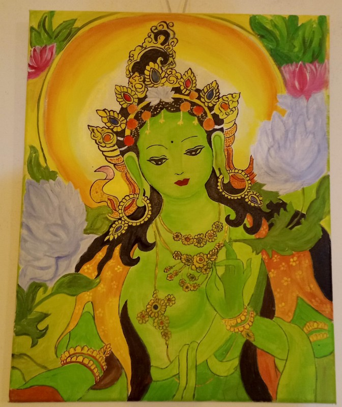 Green Tara - Hand painted wall Art