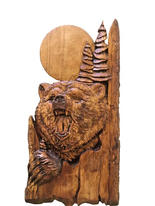 bear head wall decor hanging art wood carving sculpture animal figurine carved hunting gift