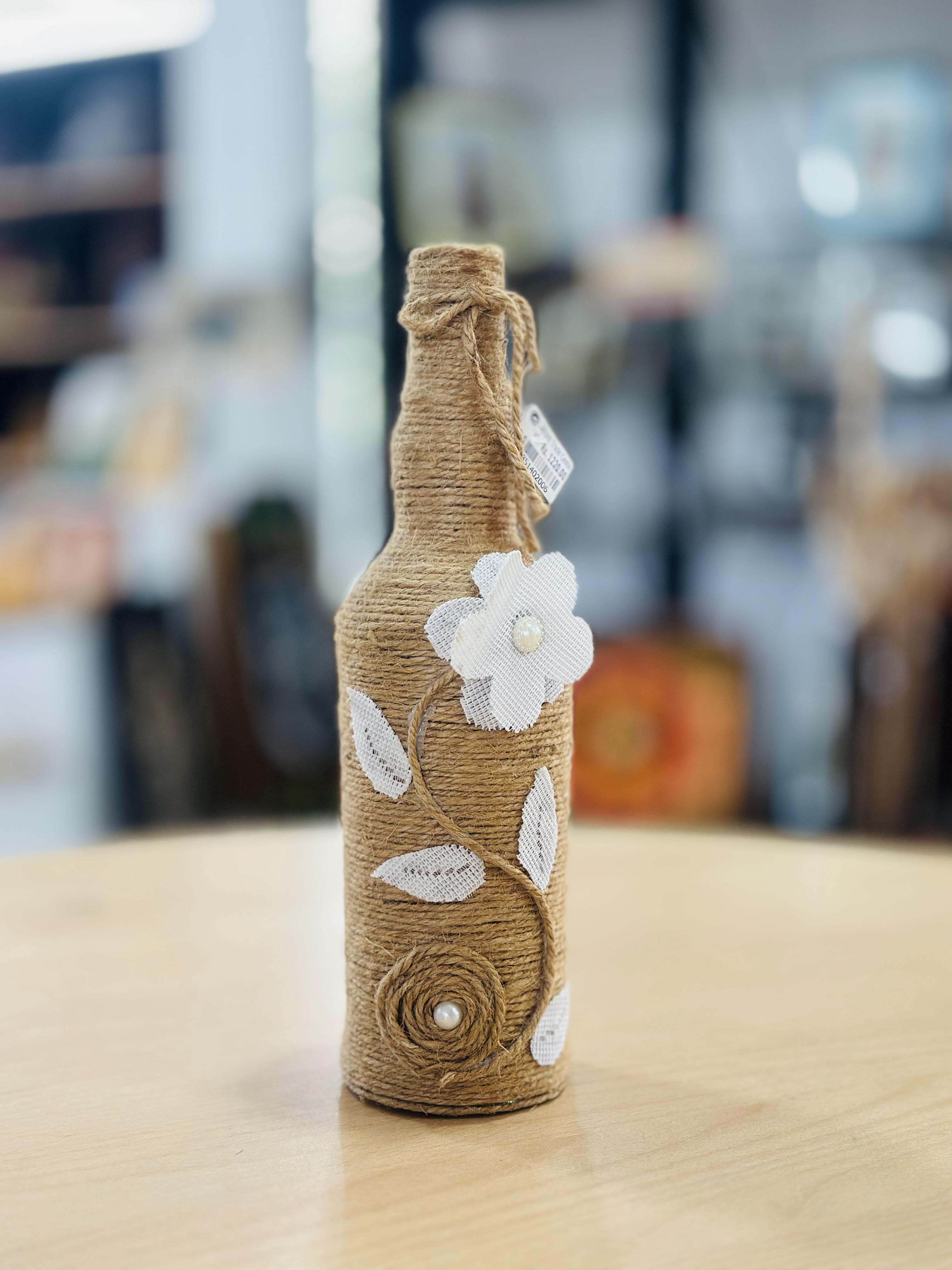 Handmade Decorative Glass Wine Bottle Flower Vase Twine Wrapped