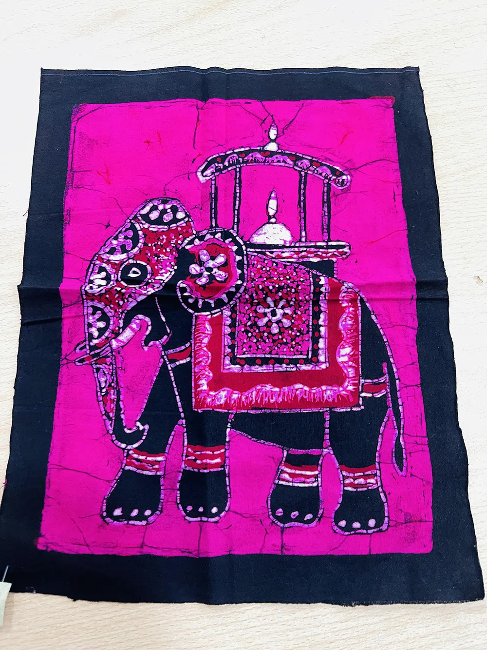 Elephant with a Karanduwa Fabric Art Decor  10"x13" Pink Colour