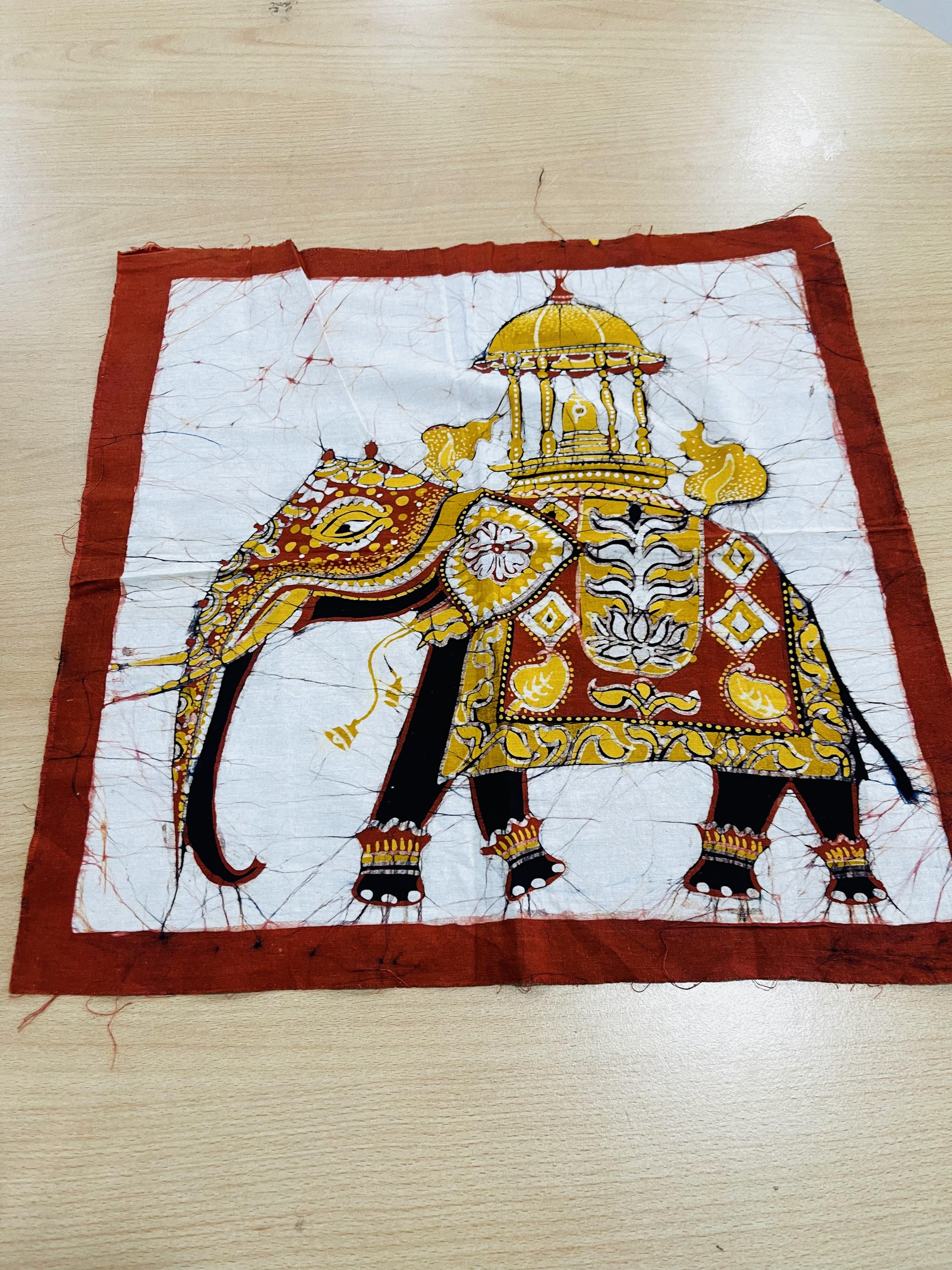 Karandu Elephant Fabric Art Decor  17"x17"