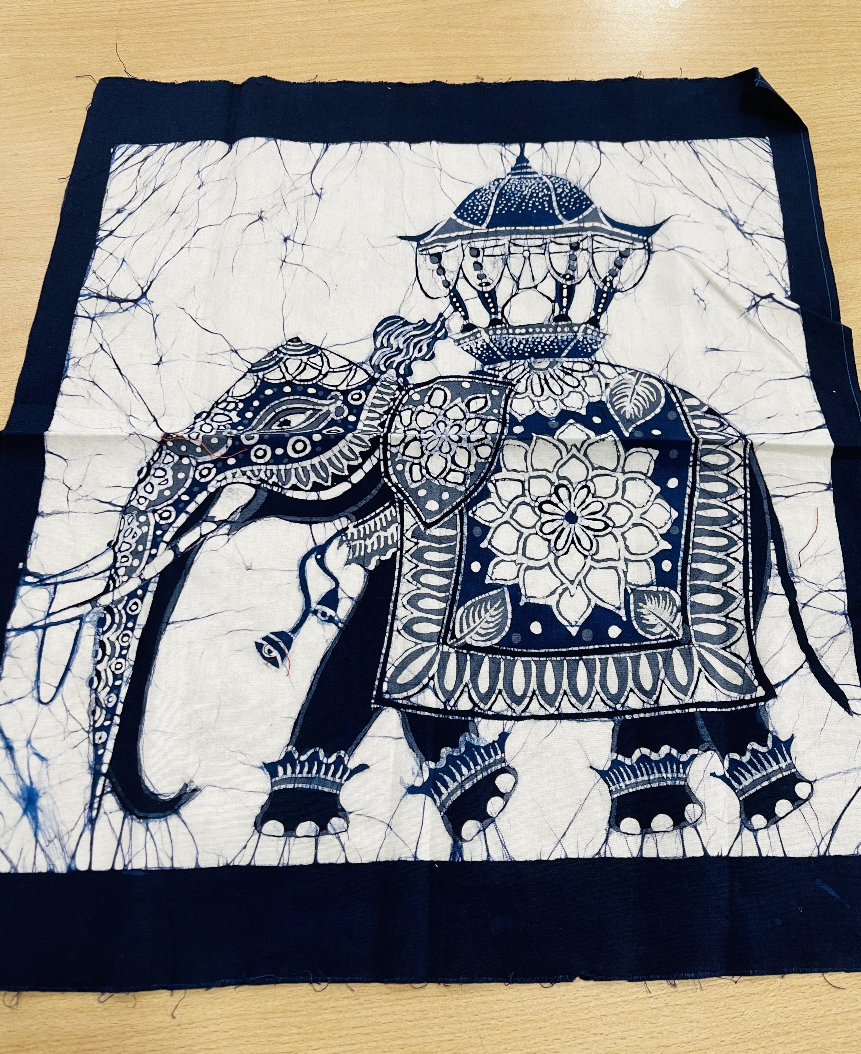 Karandu Elephant Fabric Art Decor  17"x17" Blue Colour