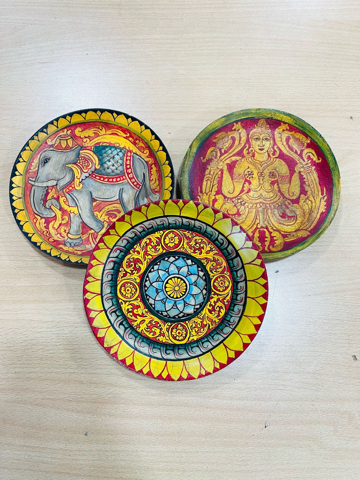 Wooden Plate with Traditional Artwork Designs