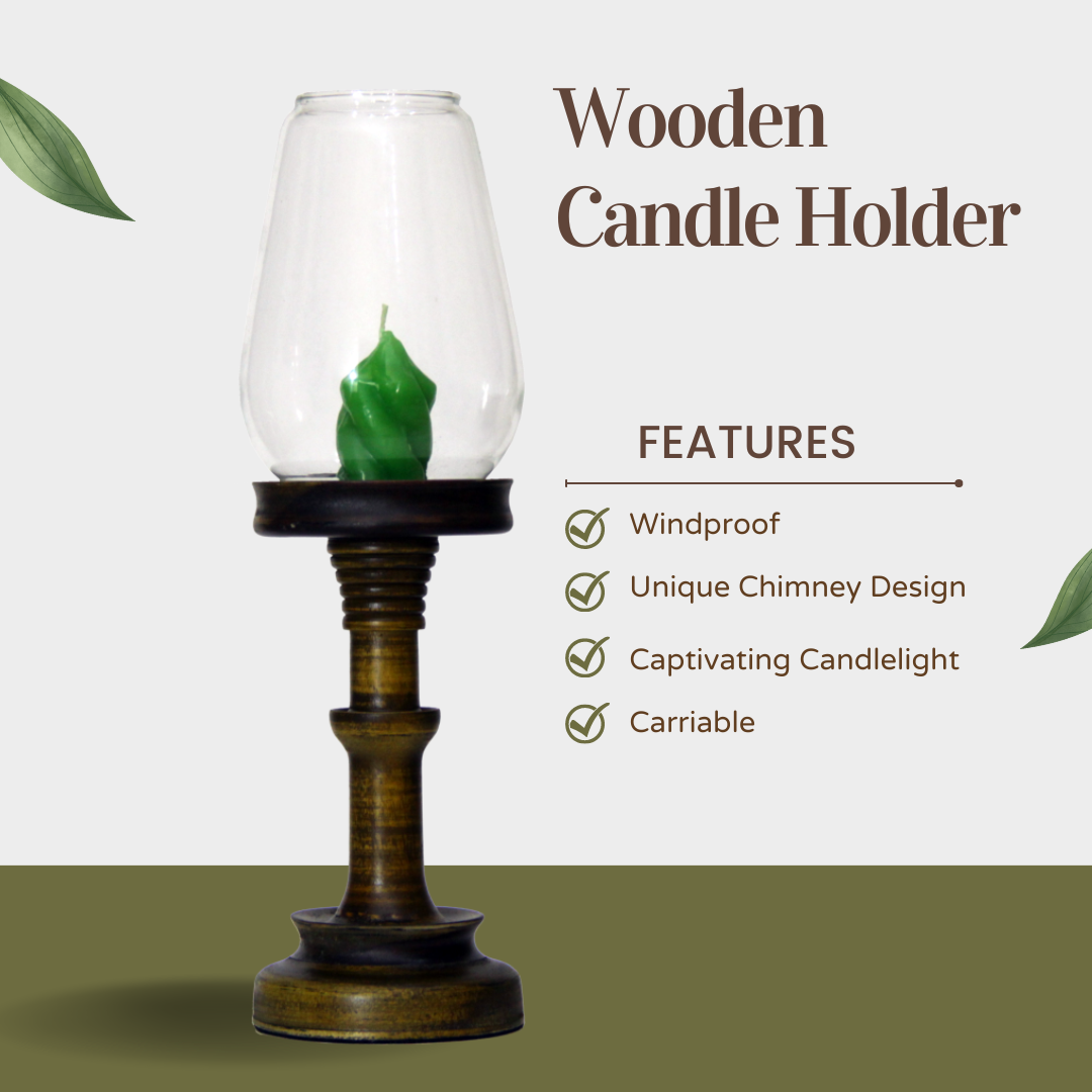 Windproof Wooden Candle Holder with Chimney - Carriable Tabletop Elegance