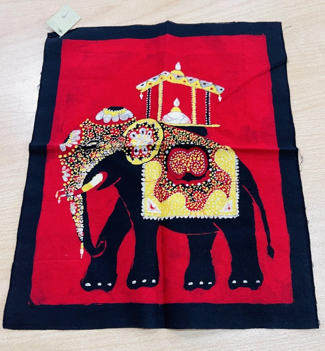 Ceylon Elephant Fabric Art Decor  10"x13" Red Colour Background
