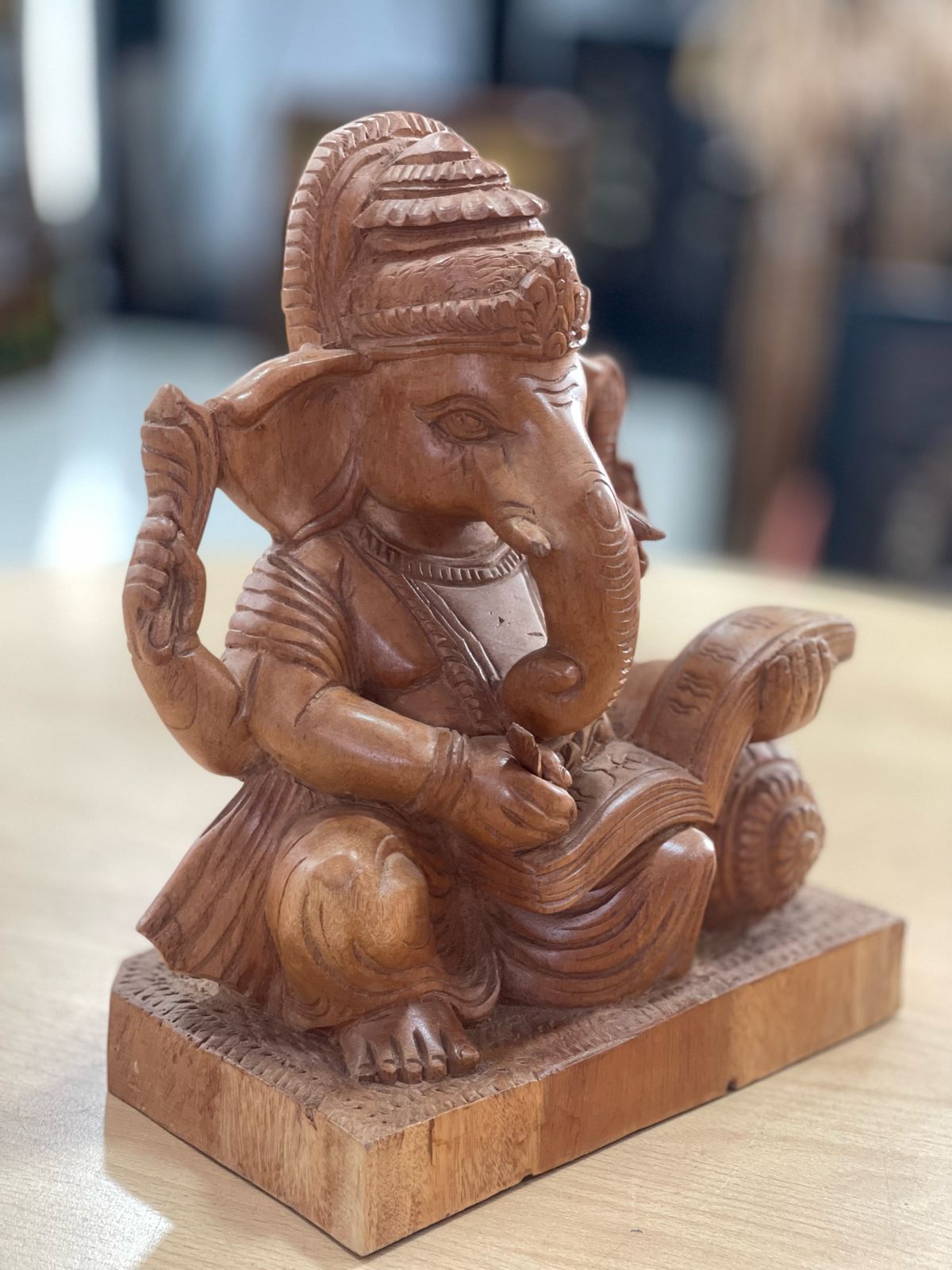 Wooden God Ganesha statue GanaDevi Handcraft