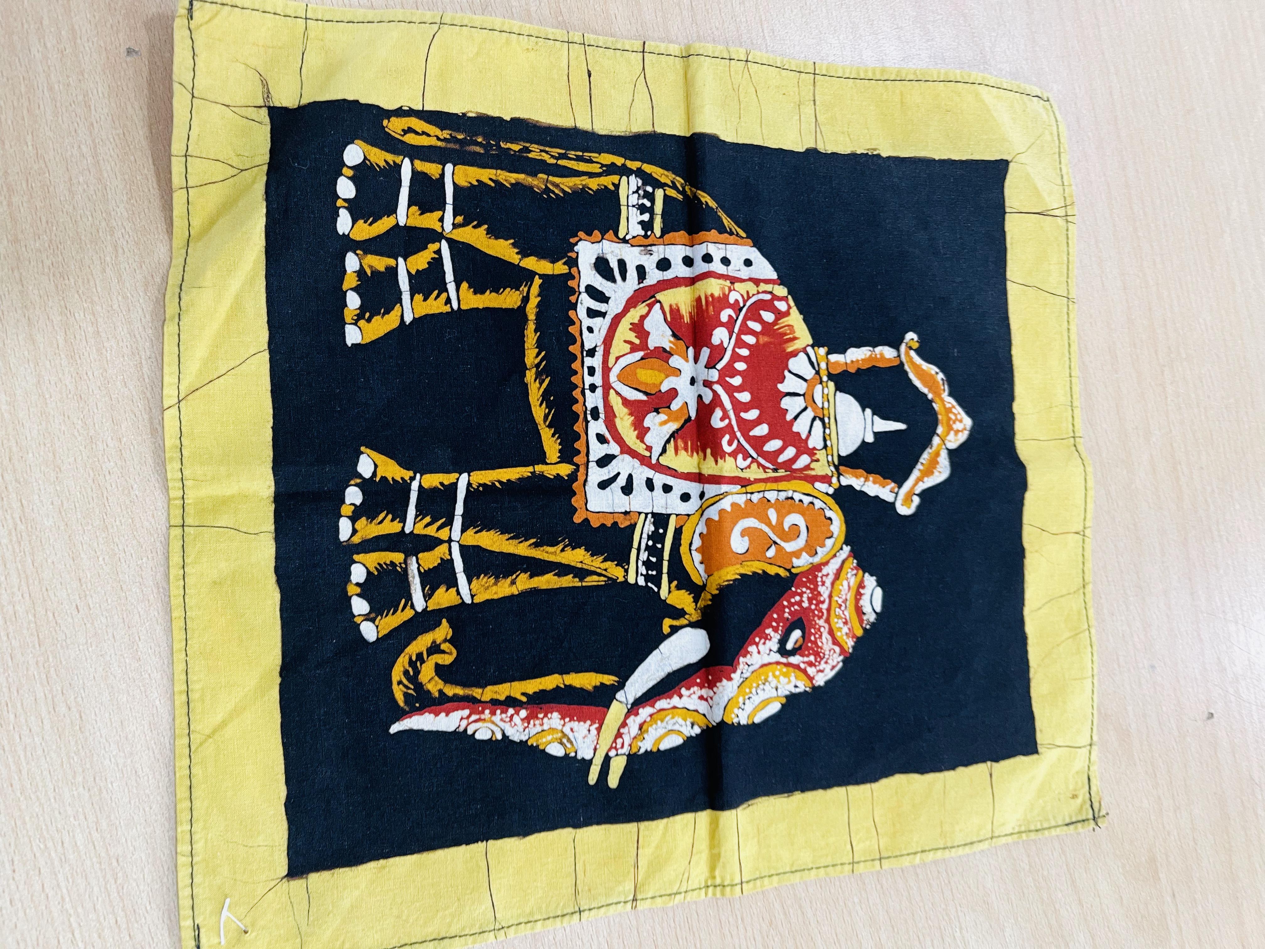 Colorful Elephant with a Karanduwa Fabric Art Decor  10"x13"