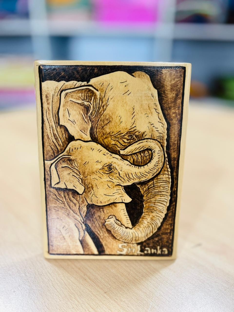 Creative Elephant Portrait Wooden Burn Art Table Decor