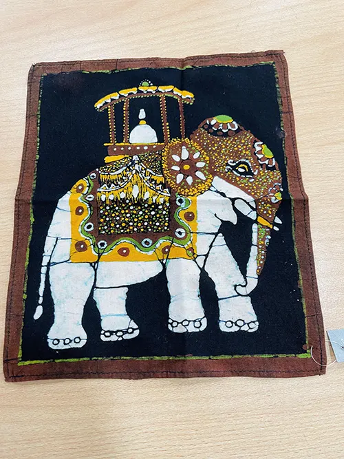 Elephant with a Karanduwa Fabric Art Decor  11"x12"