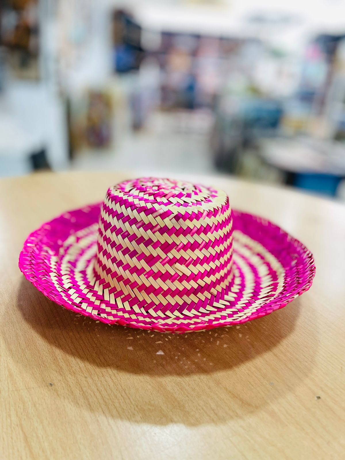 Handmade Pink Color Hat Made of Palmyra Leaf