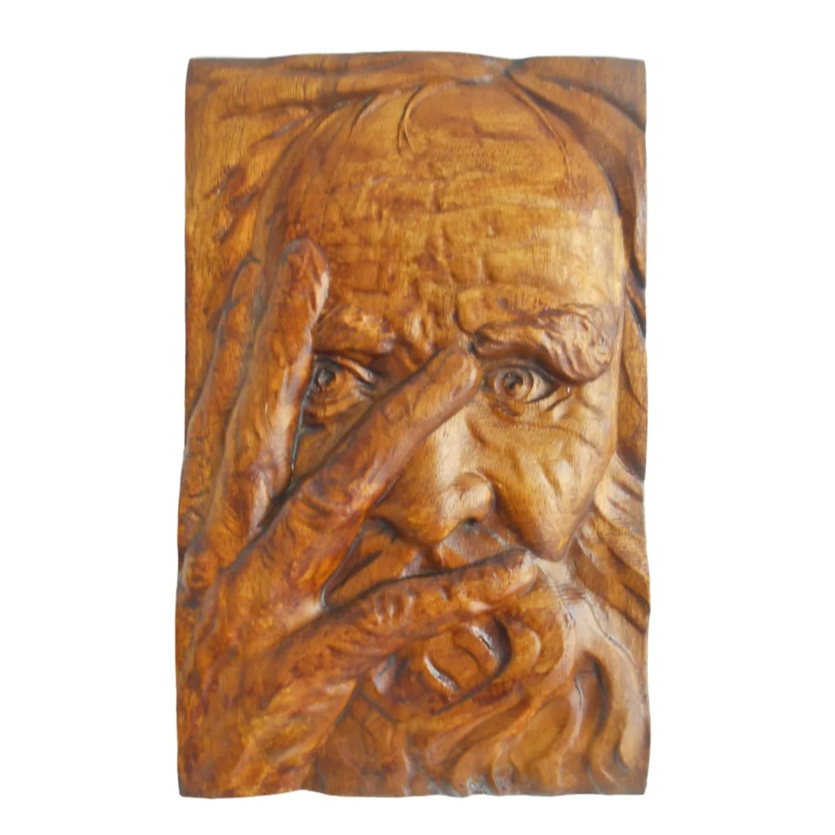 Old man Face Wood carving wall hanging Art decor long beard Bamunu face wood carved
